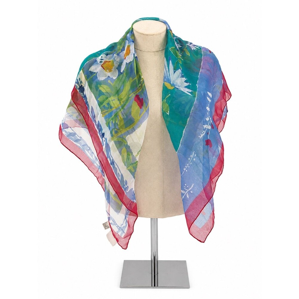 Hasting & Smith Vintage Floral Sheer Square Scarf Blue Pink Accessory Garden